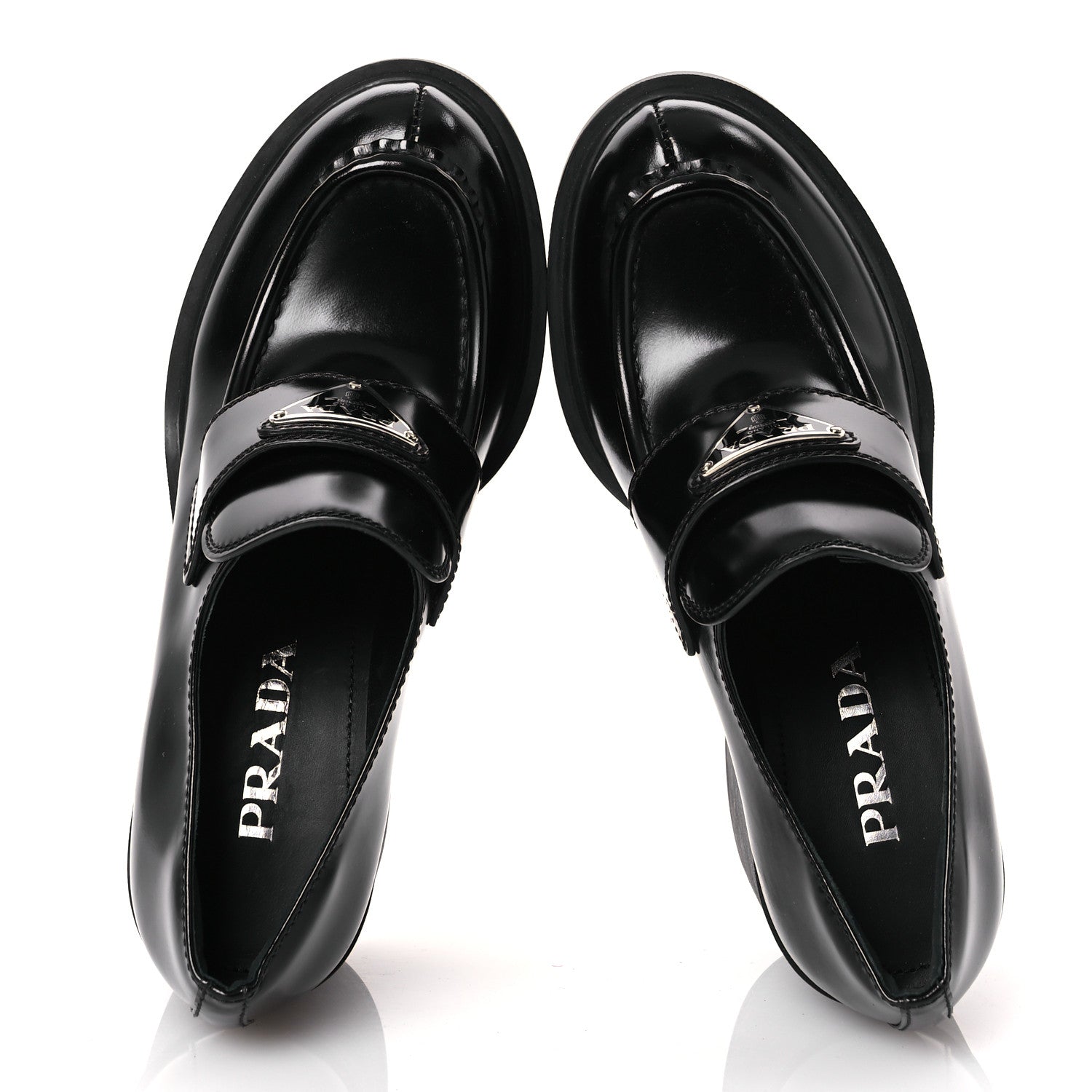 Prada Spazzolato Metal Triangle Logo 85mm Loafers 36.5 Black 2 of 11