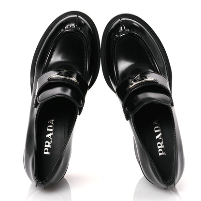 Prada Spazzolato Metal Triangle Logo 85mm Loafers 36.5 Black 2 of 11