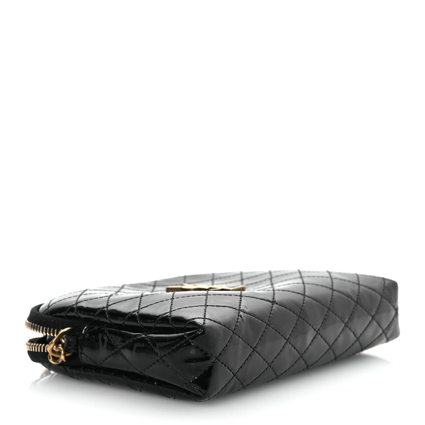 Patent Quilted Gaby Zipped Pouch Black