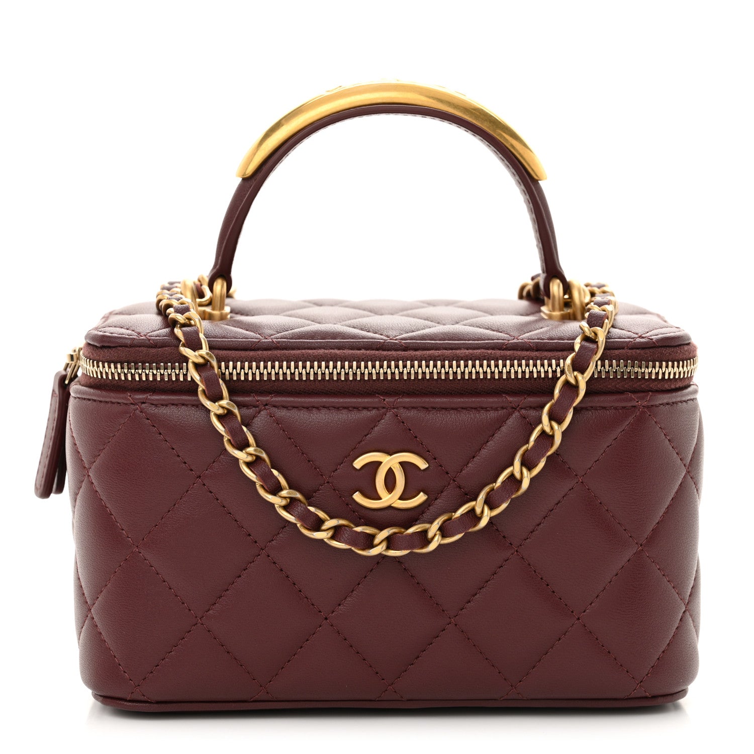 Chanel Lambskin Quilted Metal Small Top Handle Vanity Case With Chain Burgundy 1 of 11