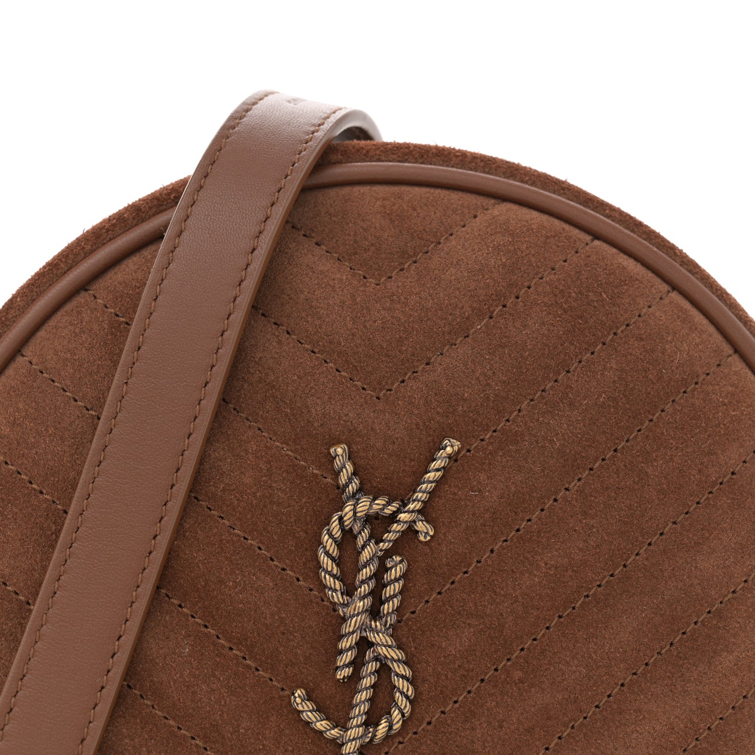 Saint Laurent Suede Calfskin Quilted Monogram Round Crossbody Bag Vintage Cork 7 of 9