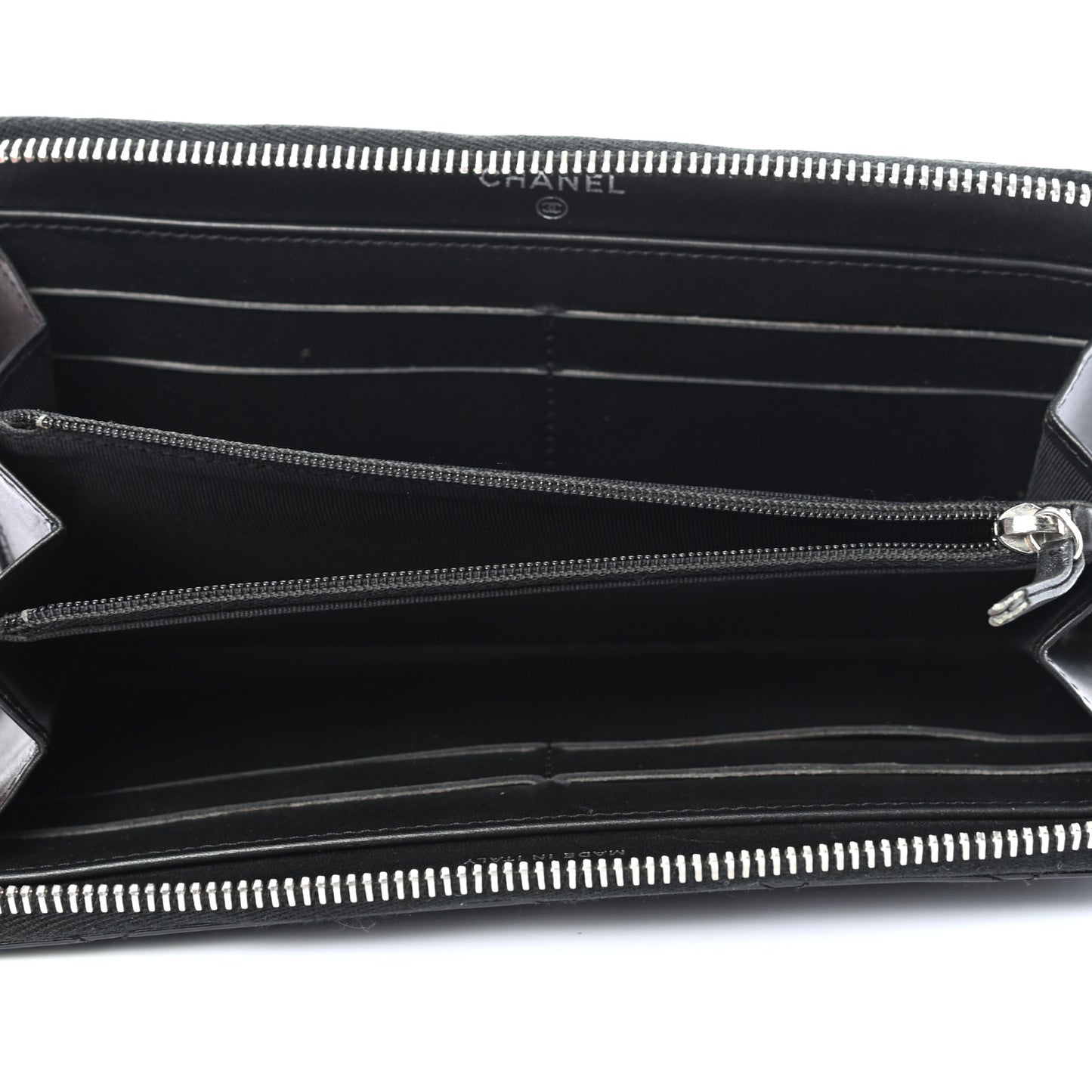 Patent Quilted Zip Around Wallet Black