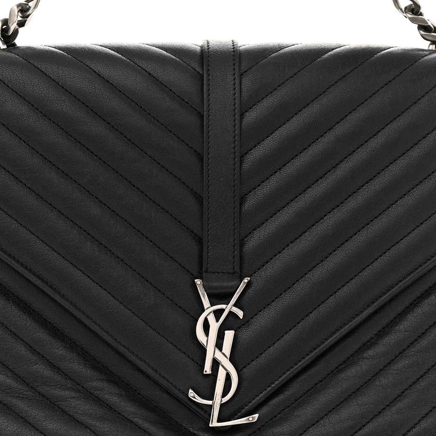 Sheepskin Matelasse Chevron Monogram Large College Satchel Black