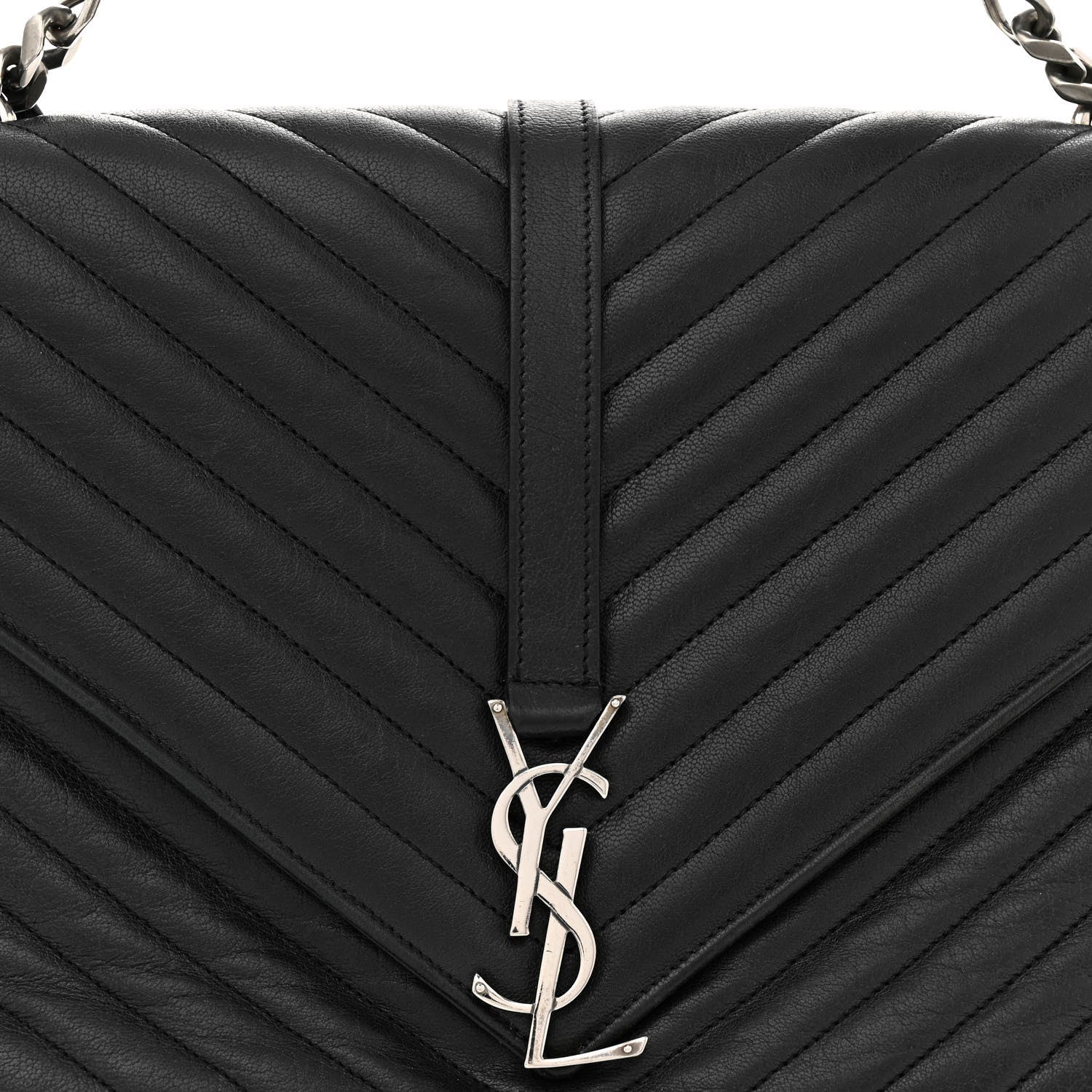 Saint Laurent Sheepskin Matelasse Chevron Monogram Large College Satchel Black 8 of 16