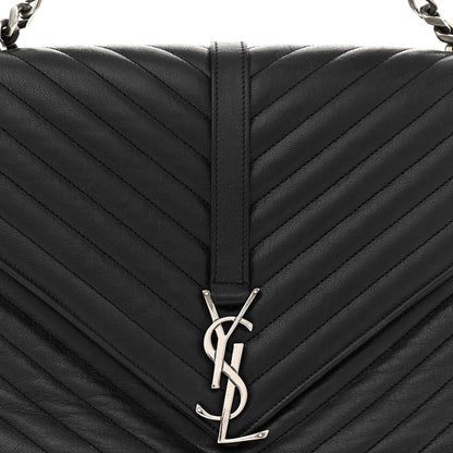 Saint Laurent Sheepskin Matelasse Chevron Monogram Large College Satchel Black 8 of 16