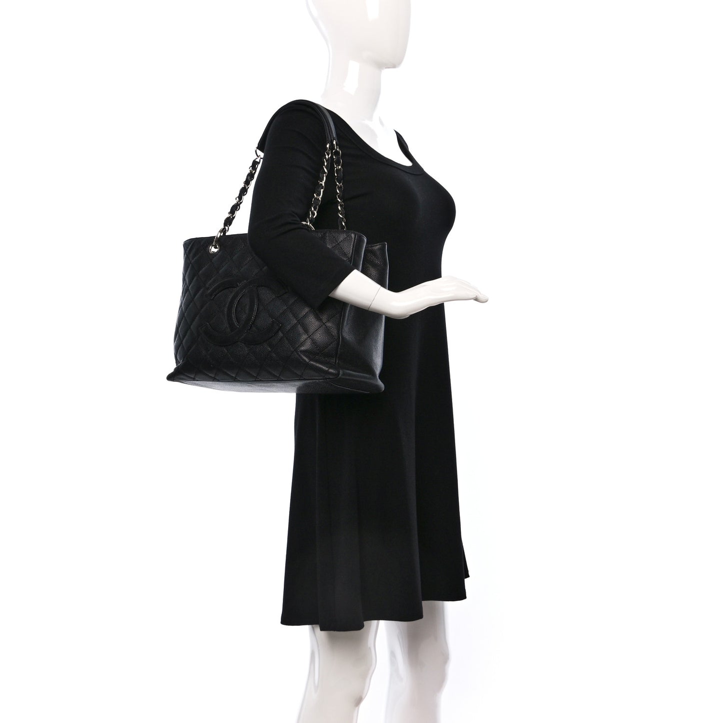 Caviar Quilted Grand Shopping Tote GST Black