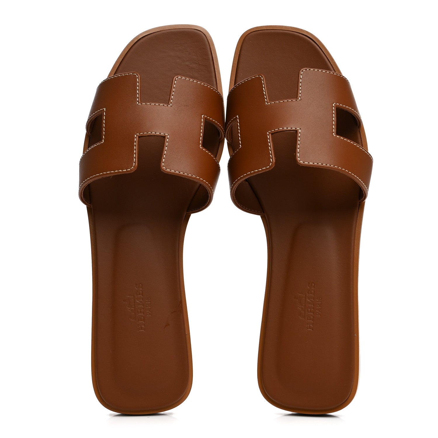 Hermes Box Calfskin Oran Sandals 38 Gold 2 of 9