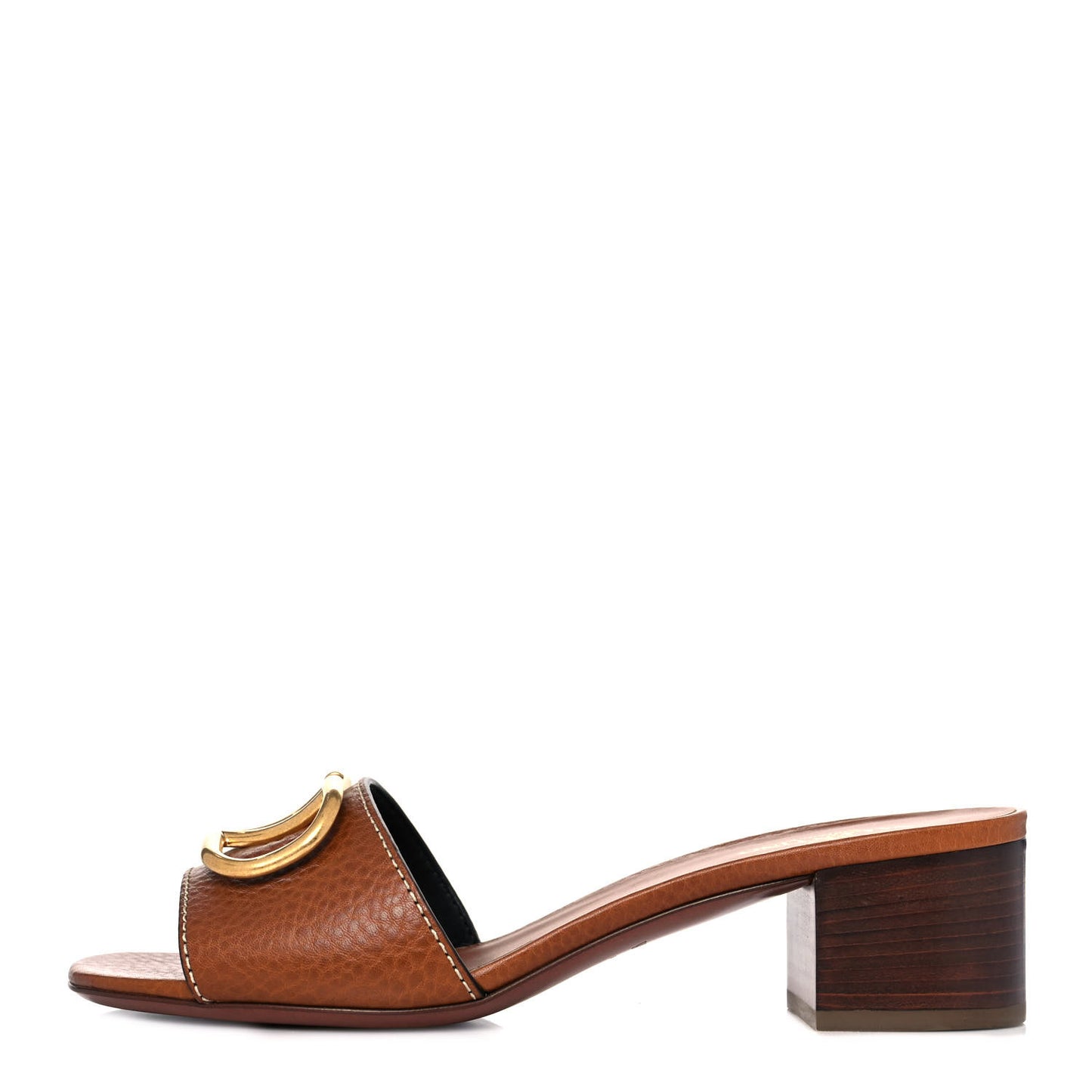 Grainy Cowhide VLogo 45mm Slide Sandals 38 Cuoio