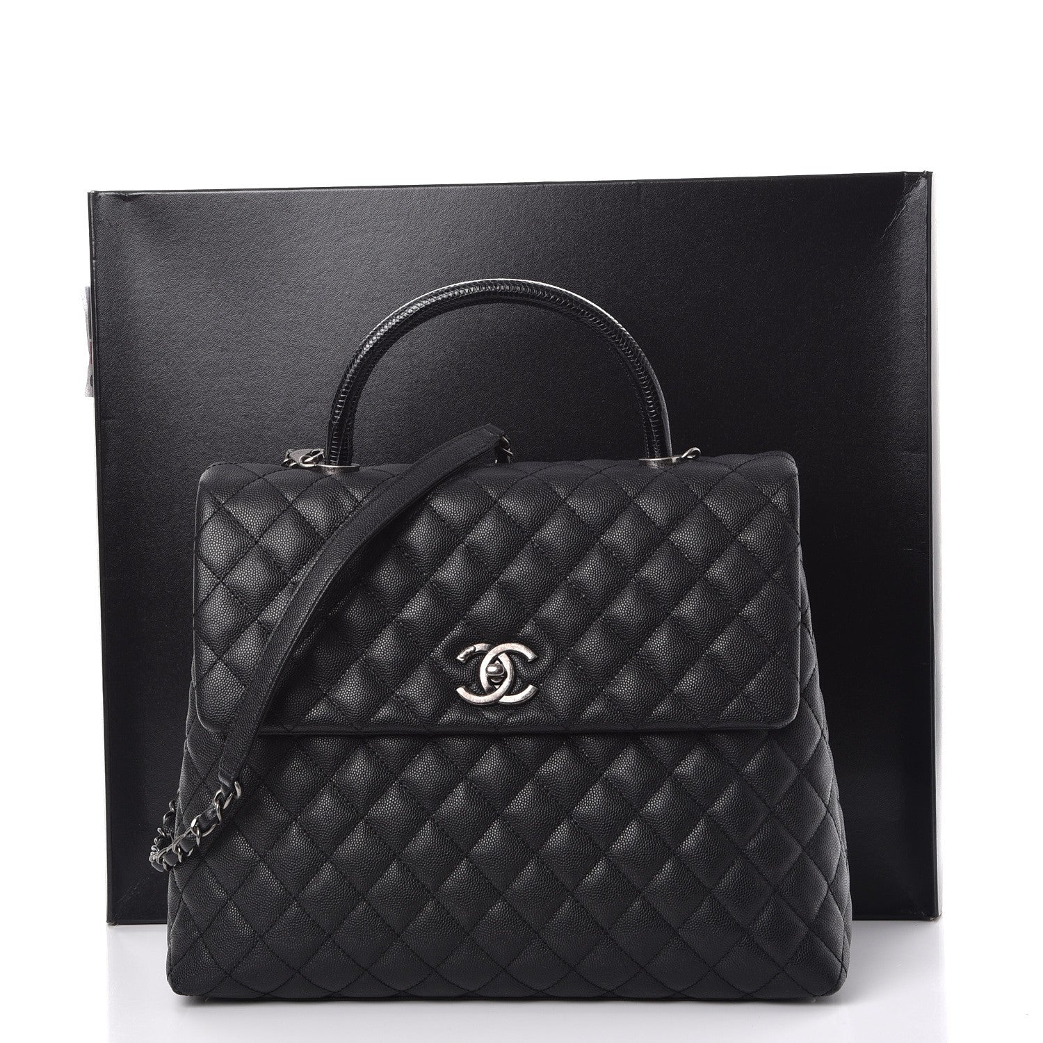 Chanel Caviar Lizard Quilted Large Coco Handle Flap Black 8 of 8