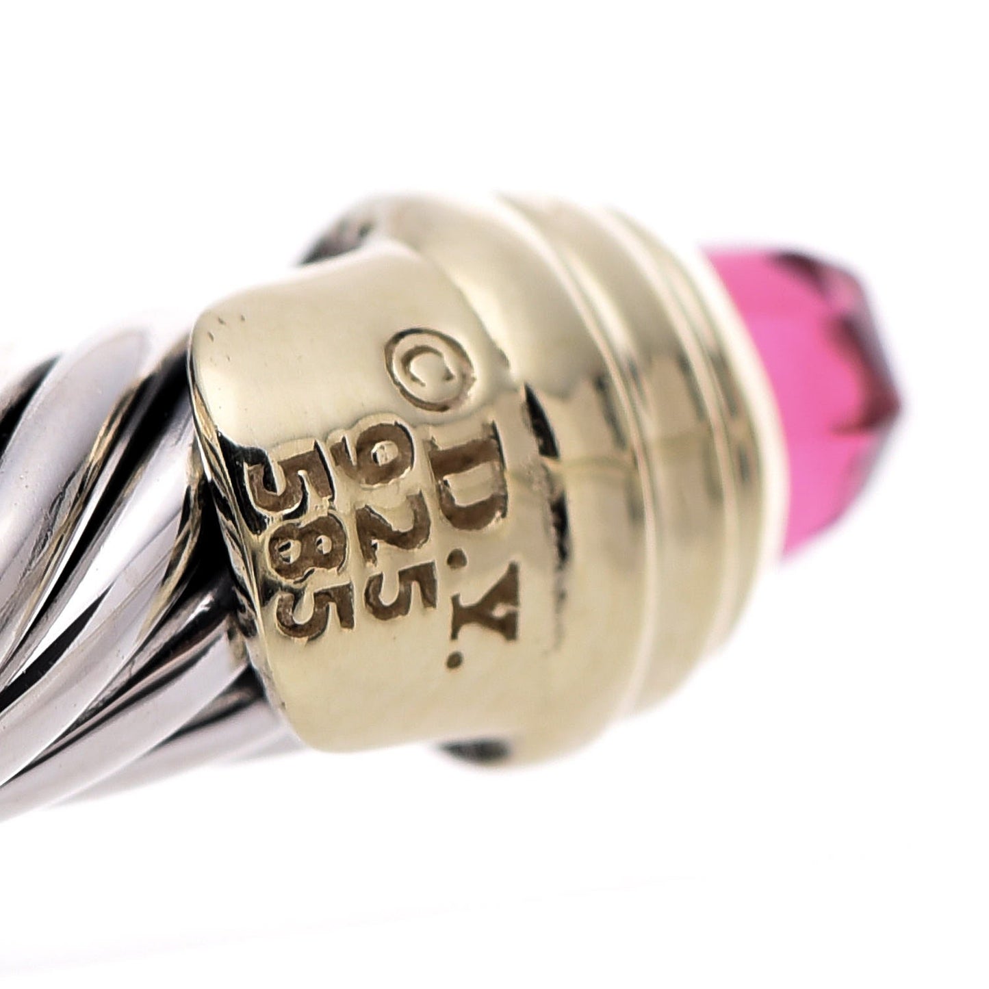 Sterling Silver 14K Yellow Gold Pink Tourmaline 5mm Cable Classics Petite Color Bracelet