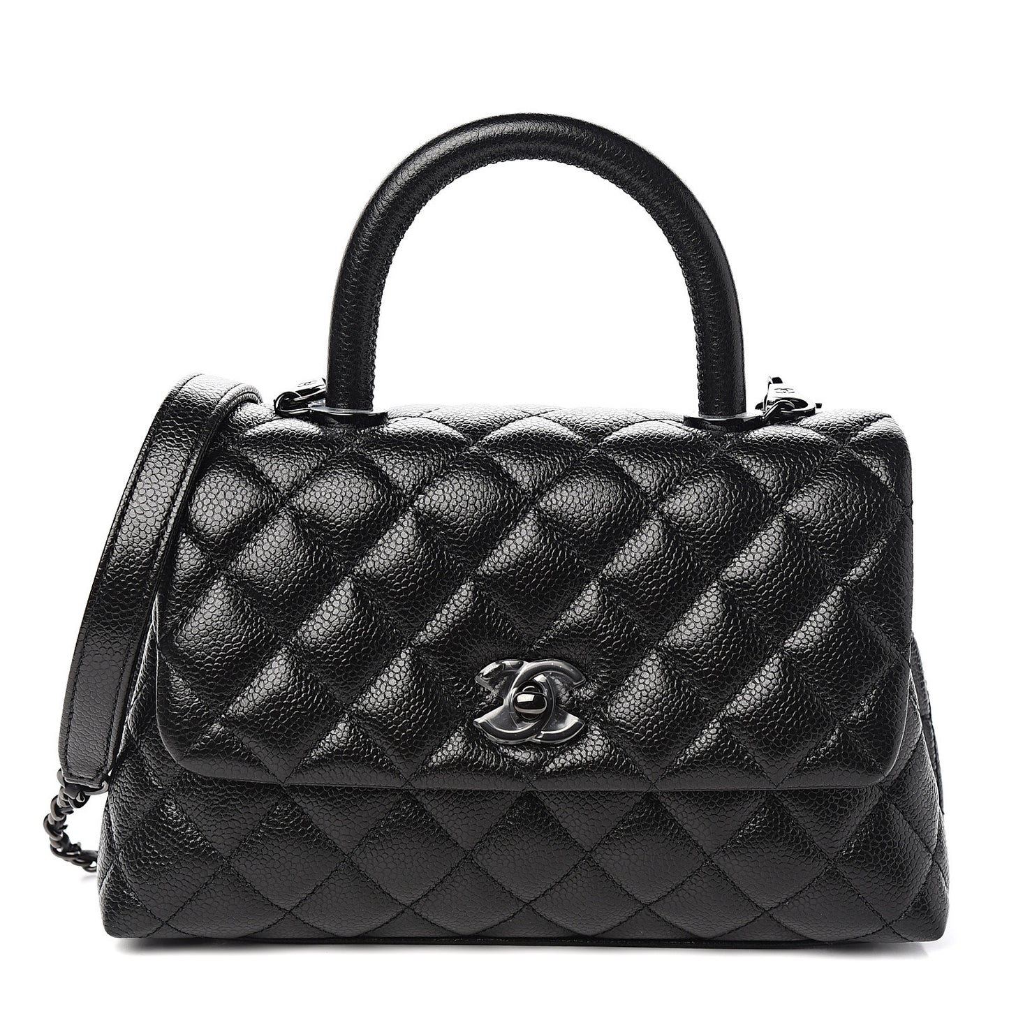 Caviar Quilted Mini Coco Handle Flap So Black