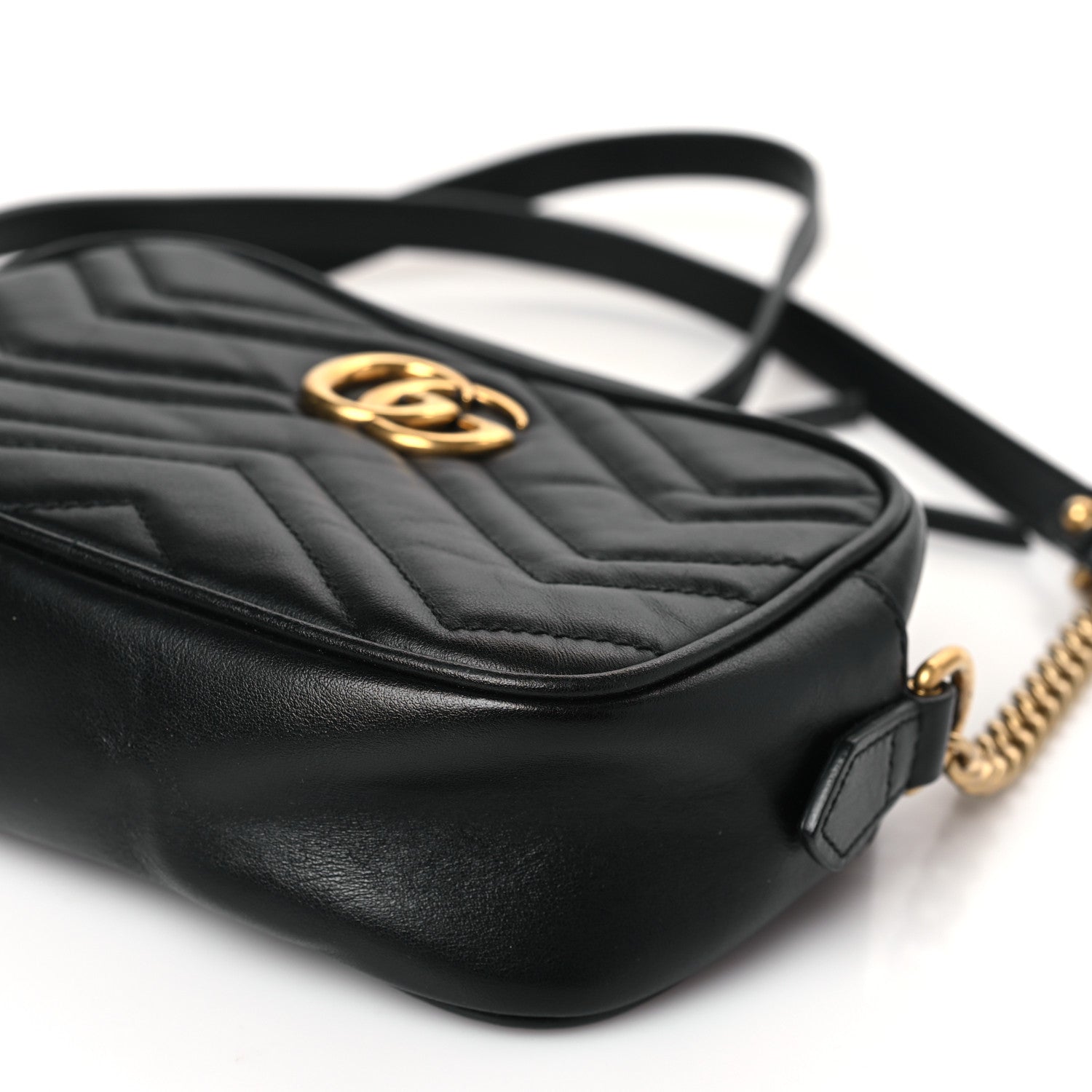 Gucci Calfskin Matelasse Mini GG Marmont Chain Shoulder Bag Black 9 of 9