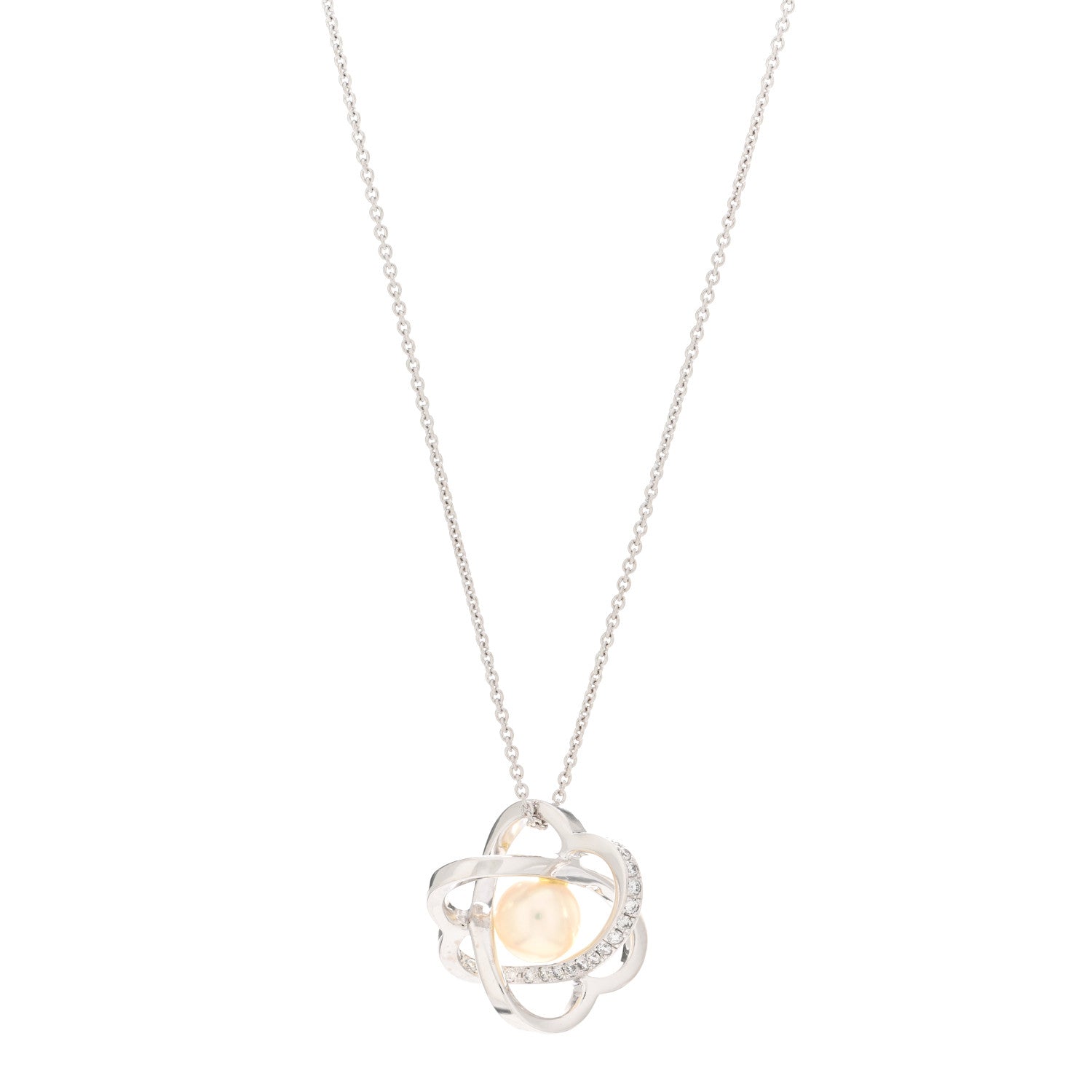Mikimoto 18K White Gold Diamond Akoya Pearl 7mm Flower Pendant Necklace 1 of 4
