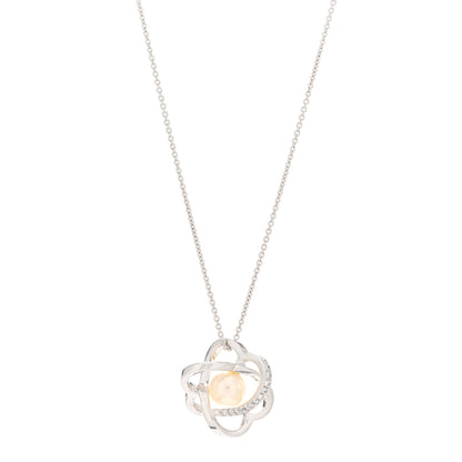 Mikimoto 18K White Gold Diamond Akoya Pearl 7mm Flower Pendant Necklace 1 of 4