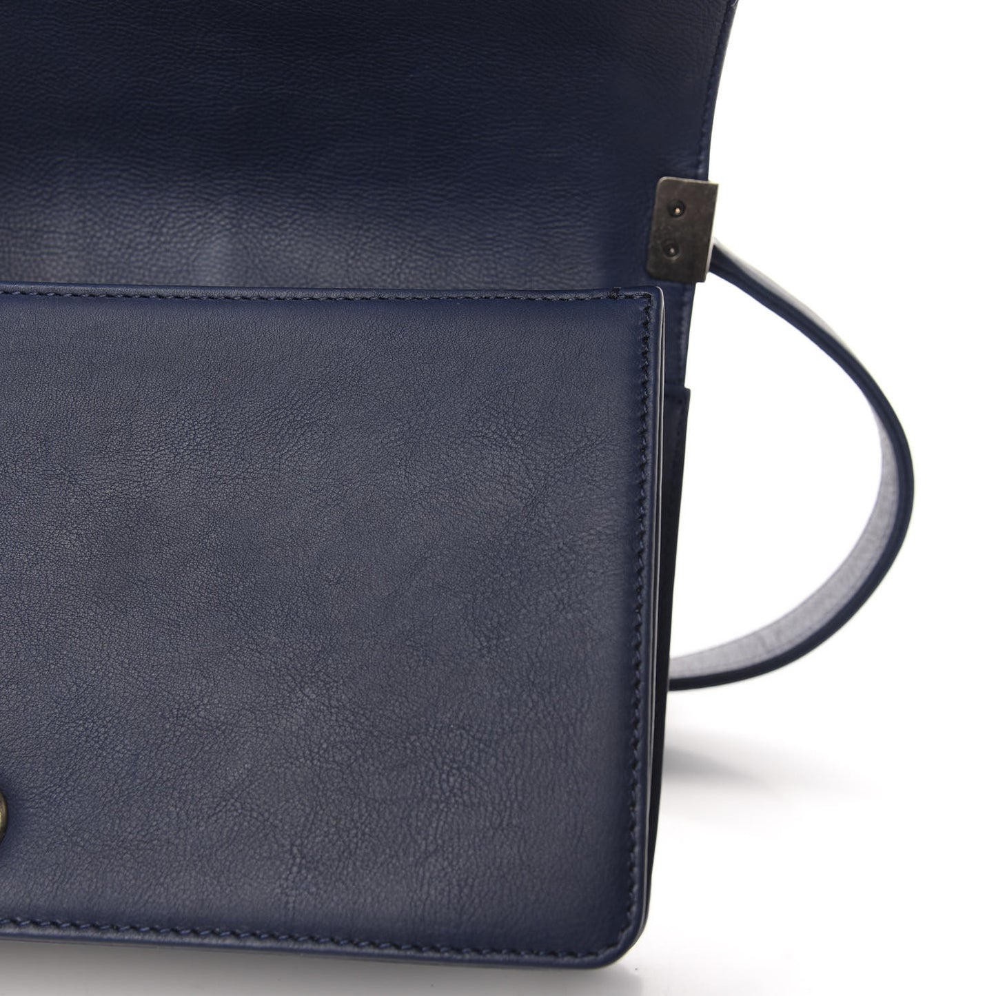 Calfskin Double Stitch Medium Boy Flap Navy Blue
