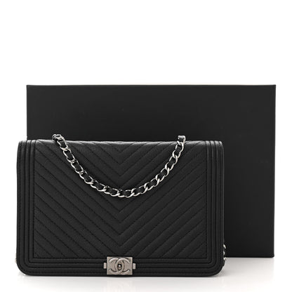 Chanel Caviar Chevron Quilted Boy Wallet On Chain WOC Black 12 of 12