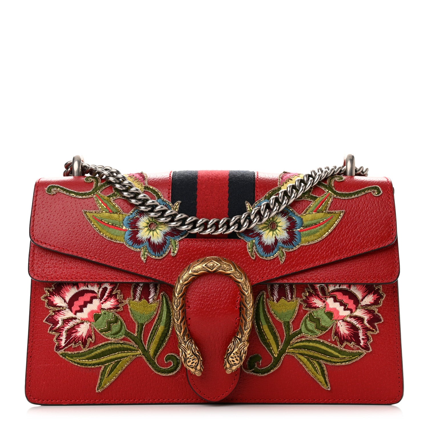 Gucci Calfskin Web Floral Embroidered Small Dionysus Shoulder Bag Hibiscus Red 1 of 11