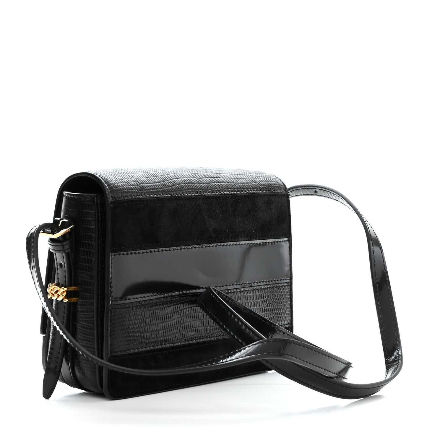 Calfskin Lizard Embossed Two Tone Small Grace Bag Black