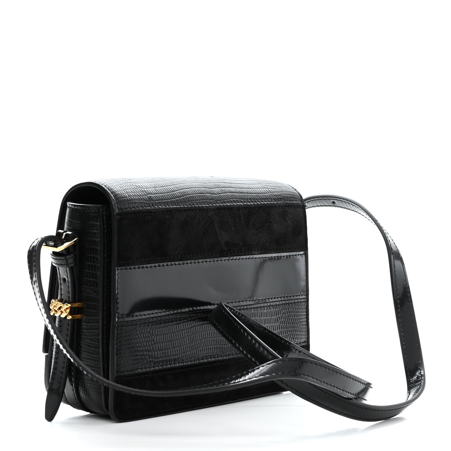 Burberry Calfskin Lizard Embossed Two Tone Small Grace Bag Black 3 of 12