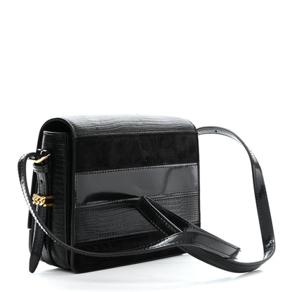 Burberry Calfskin Lizard Embossed Two Tone Small Grace Bag Black 3 of 12