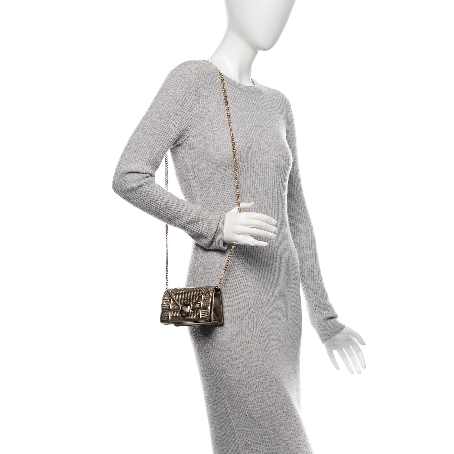 Christian Dior Metallic Patent Micro-Cannage Baby Diorama Flap Bag Gold 2 of 7