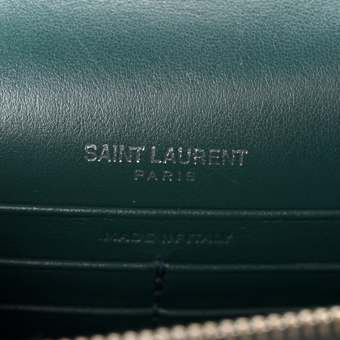 Calfskin Crocodile Embossed Monogram Sunset Chain Wallet Dark Turquoise