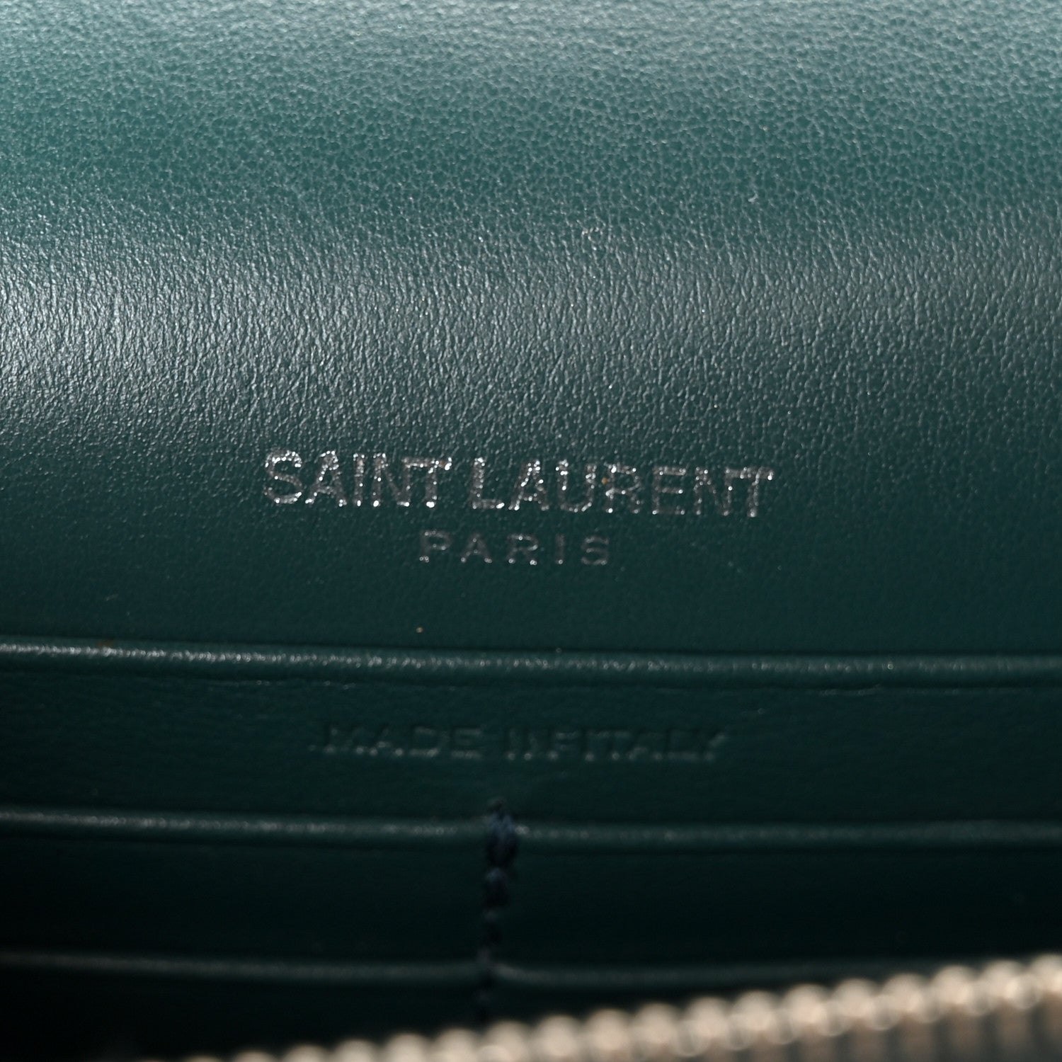 Saint Laurent Calfskin Crocodile Embossed Monogram Sunset Chain Wallet Dark Turquoise 6 of 10