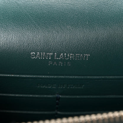 Saint Laurent Calfskin Crocodile Embossed Monogram Sunset Chain Wallet Dark Turquoise 6 of 10