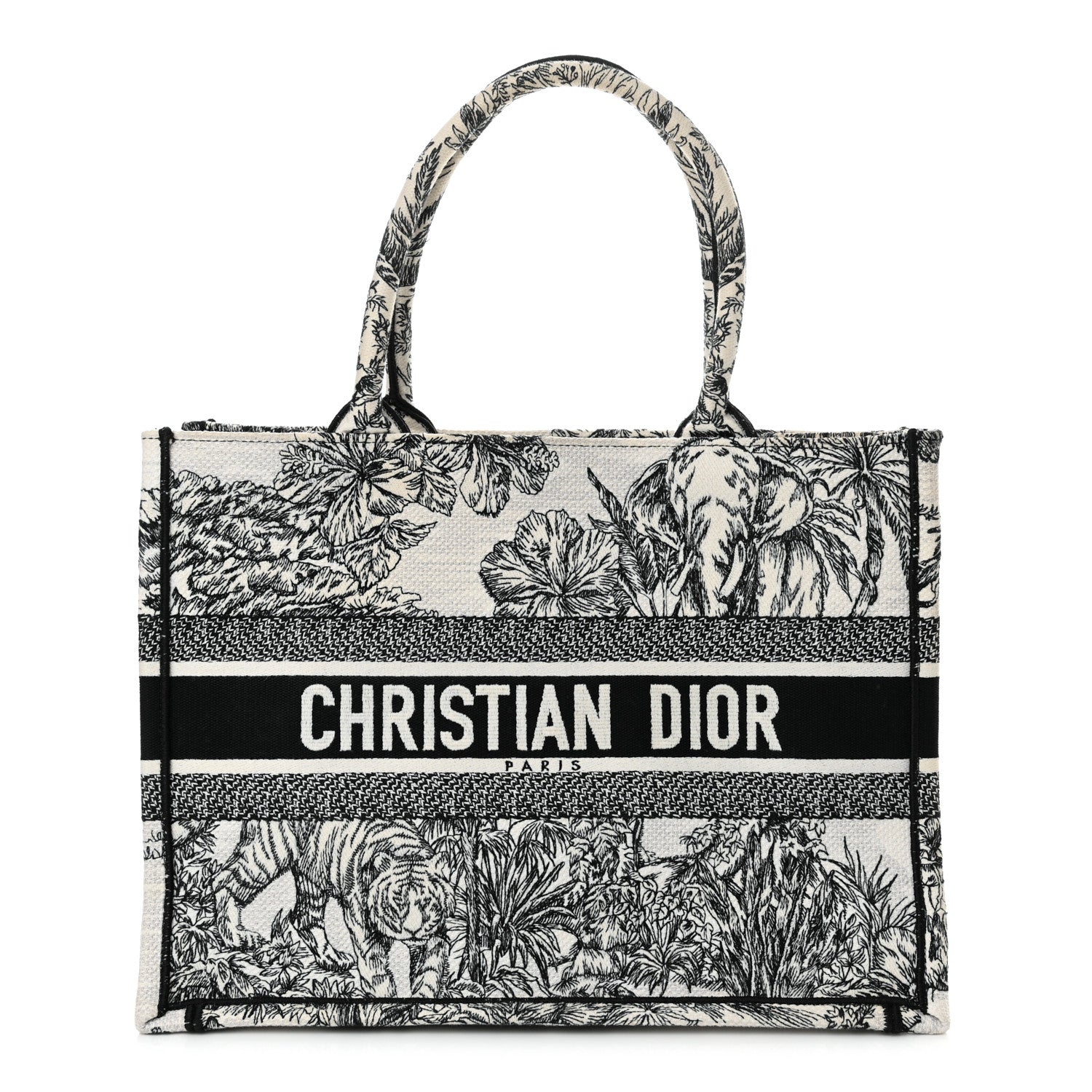 Christian Dior Canvas Embroidered Medium Toile de Jouy Voyage Book Tote White Black 1 of 17