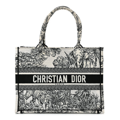 Christian Dior Canvas Embroidered Medium Toile de Jouy Voyage Book Tote White Black 1 of 17