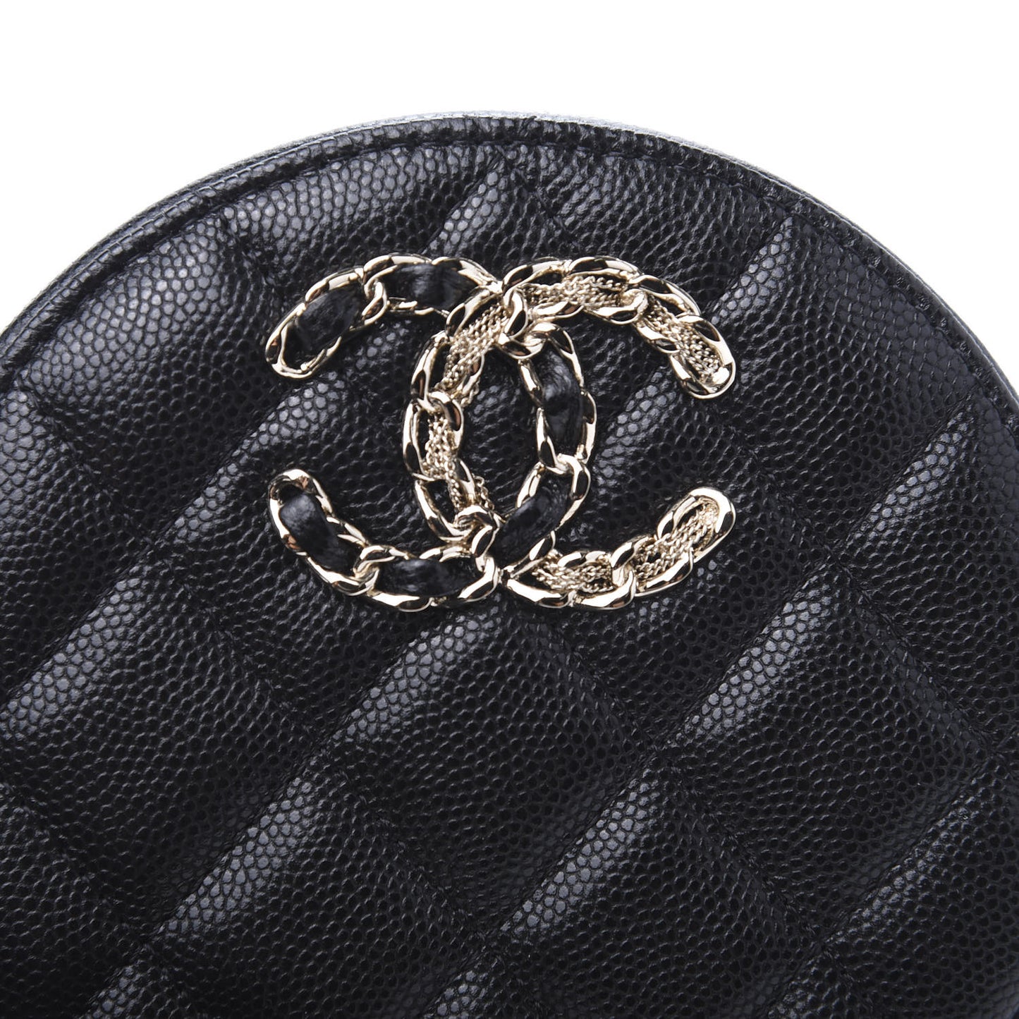 Caviar Quilted French New Wave Round Clutch With Chain Black