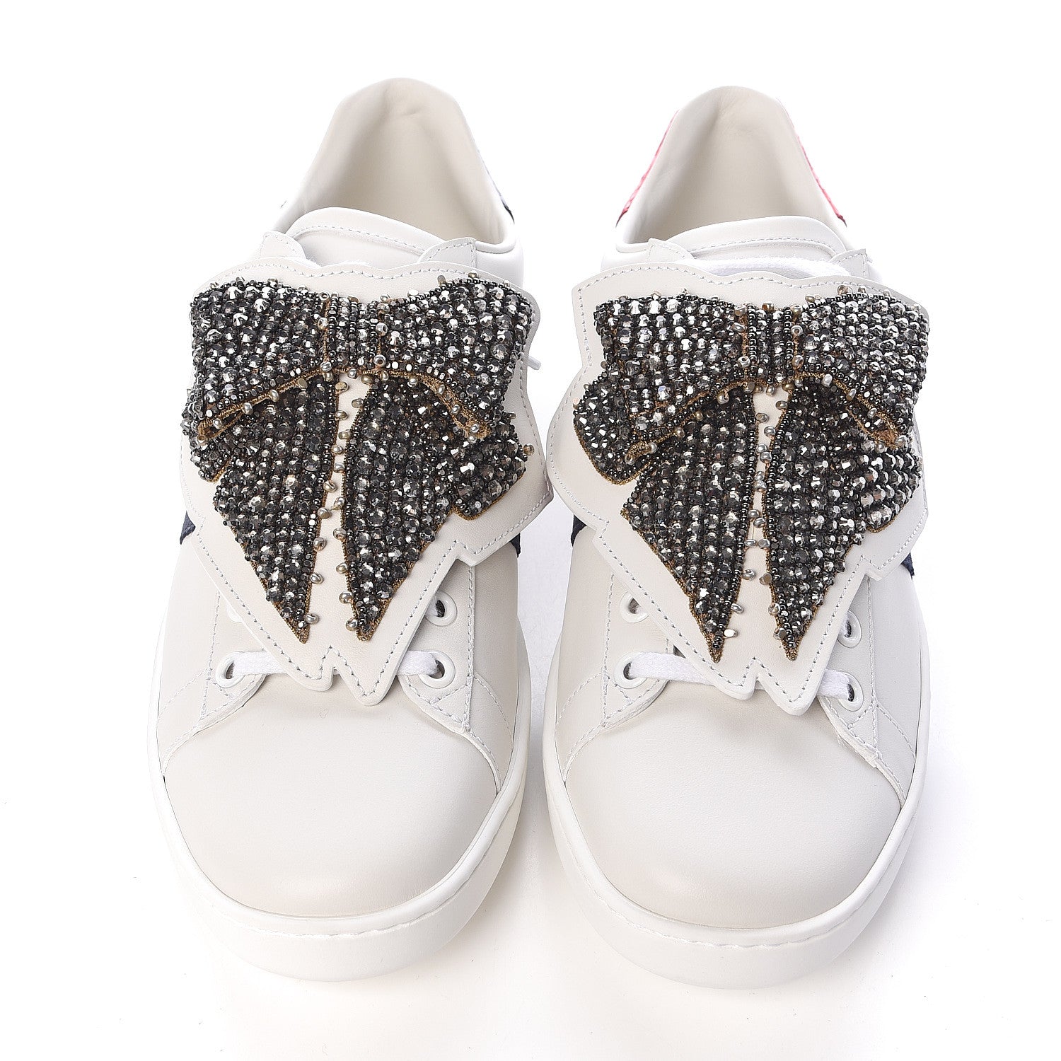 Gucci Calfskin Ayers Web Womens Ace Bow Lace Sneakers 38.5 White 6 of 14