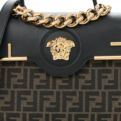 Versace X FENDI Grained Calfskin Fendace Medium La Medusa Top Handle Bag Black Brown 7 of 9