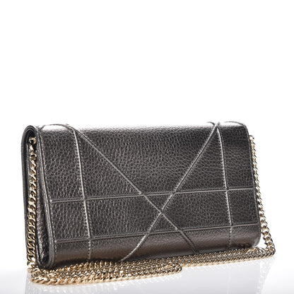 Christian Dior Metallic Grained Calfskin Diorama Croisiere Chain Wallet Gunmetal Grey 3 of 7