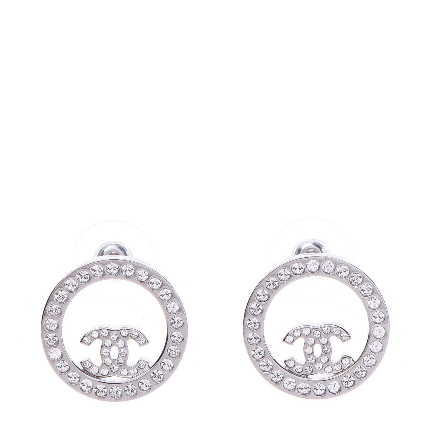 Crystal CC Round Earrings Silver