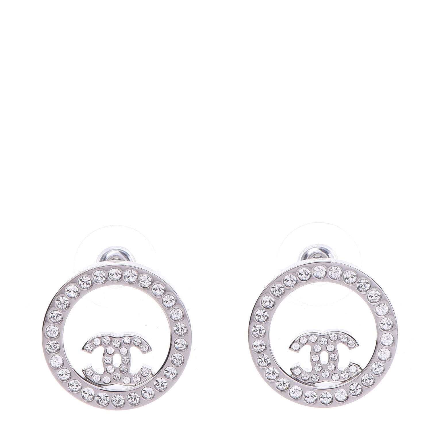 Chanel Crystal CC Round Earrings Silver 1 of 5