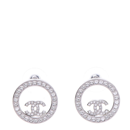 Chanel Crystal CC Round Earrings Silver 1 of 5