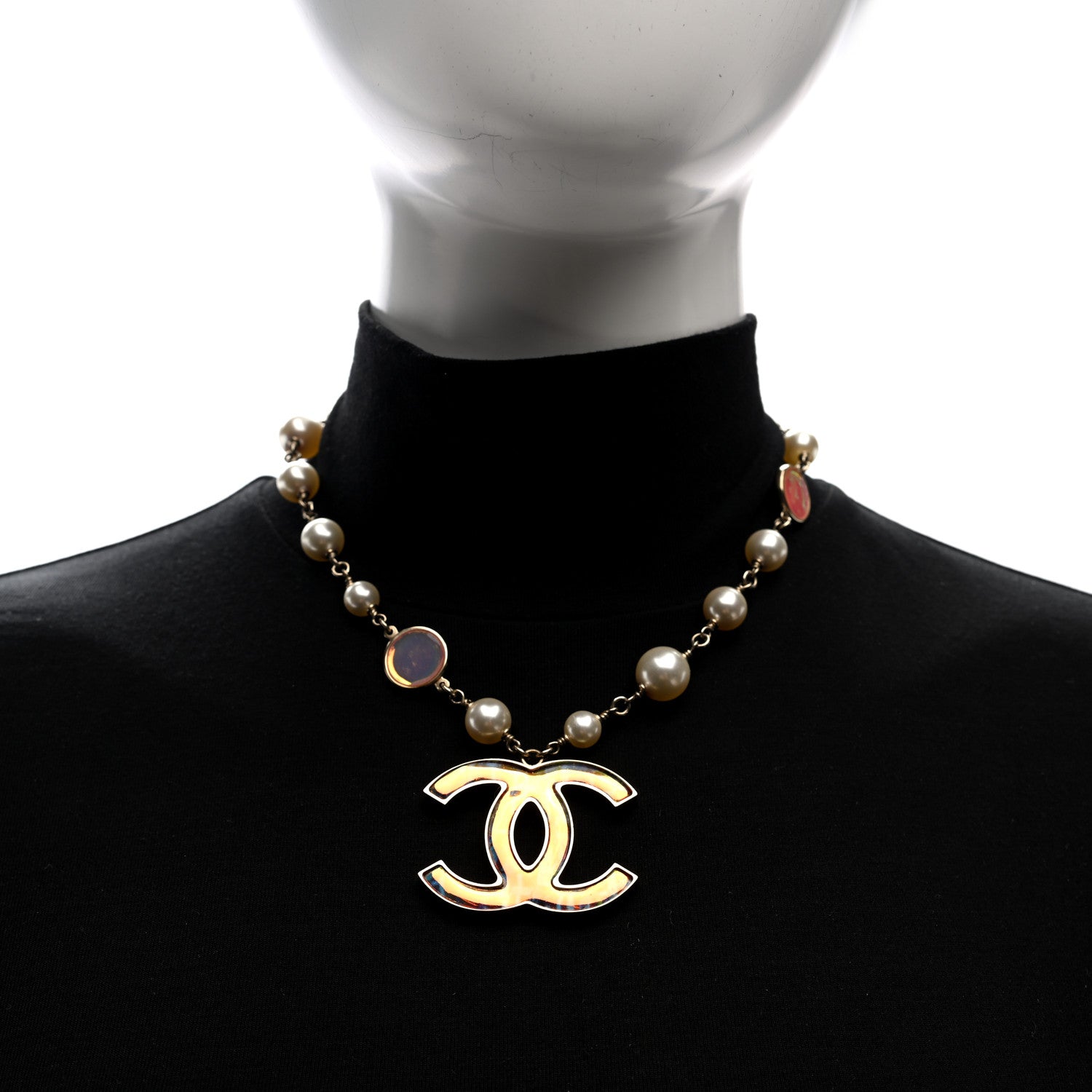 Chanel Iridescent Enamel Pearl CC Short Necklace Pink Gold 2 of 4