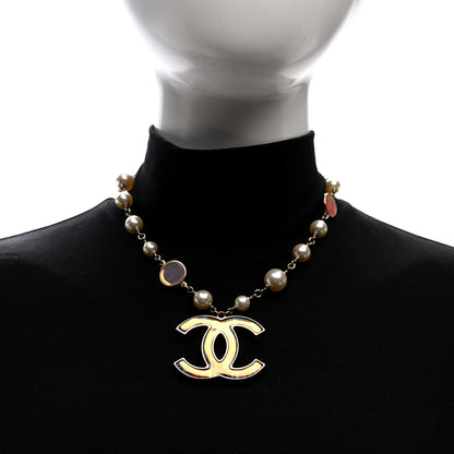 Chanel Iridescent Enamel Pearl CC Short Necklace Pink Gold 2 of 4