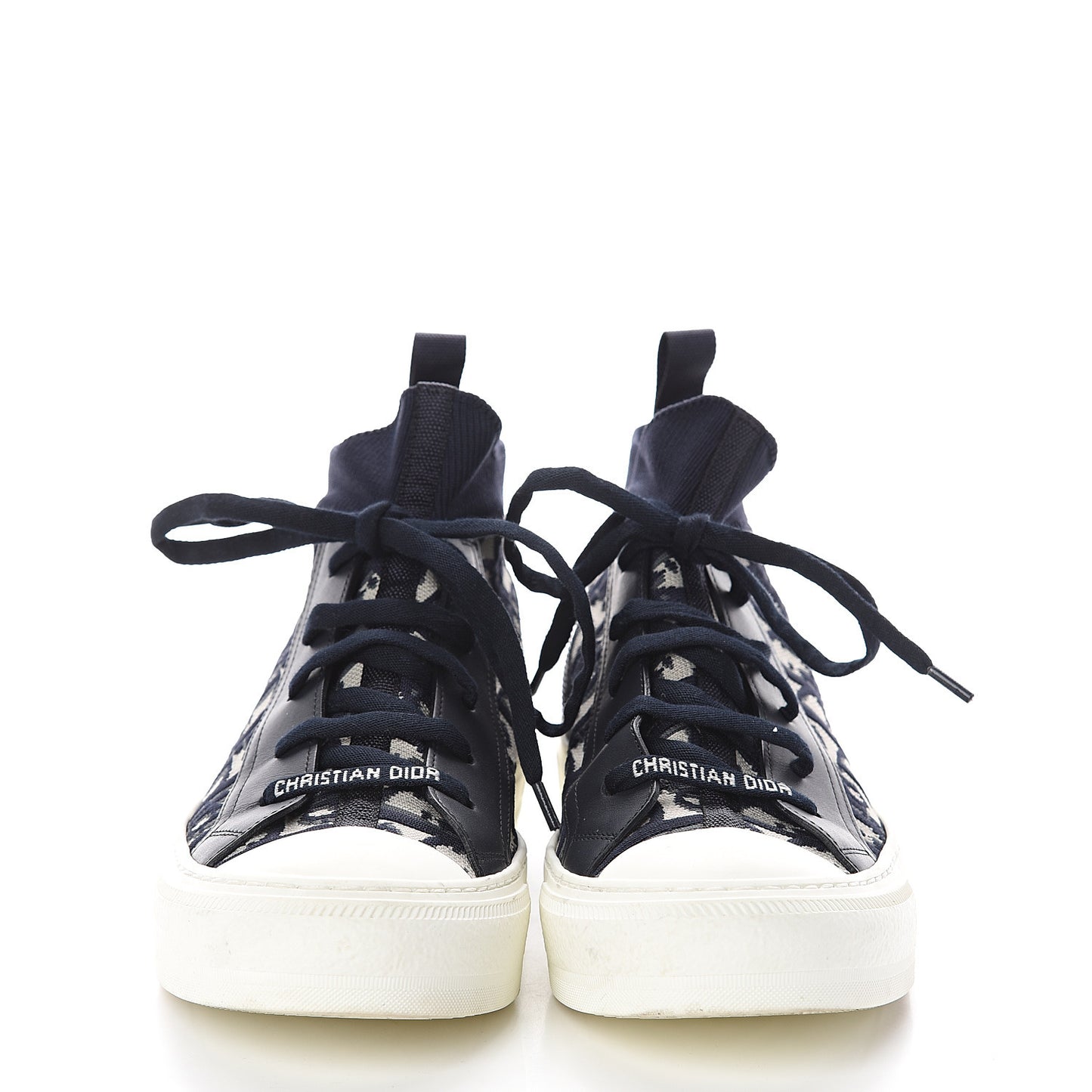 Technical Knit Calfskin Oblique Womens Walk'n Dior Mid Top Sneakers 37 Deep Blue
