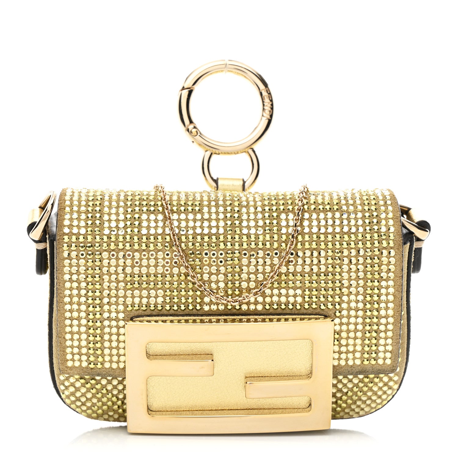 Fendi Crystal Vitello Laminato FF Nano Maxi Buckle Baguette Charm