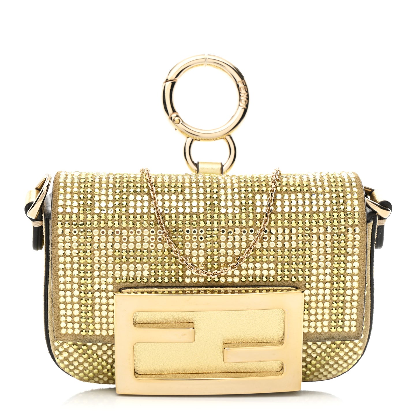Crystal Vitello Laminato FF Nano Maxi Buckle Baguette Charm Light Gold