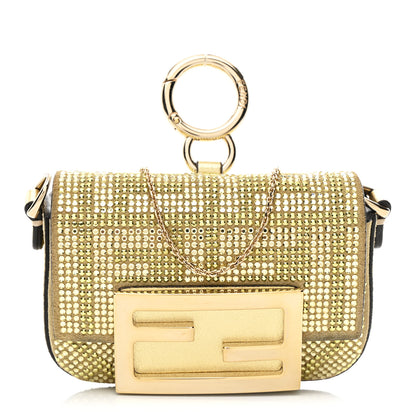Fendi Crystal Vitello Laminato FF Nano Maxi Buckle Baguette Charm Light Gold 7 of 10