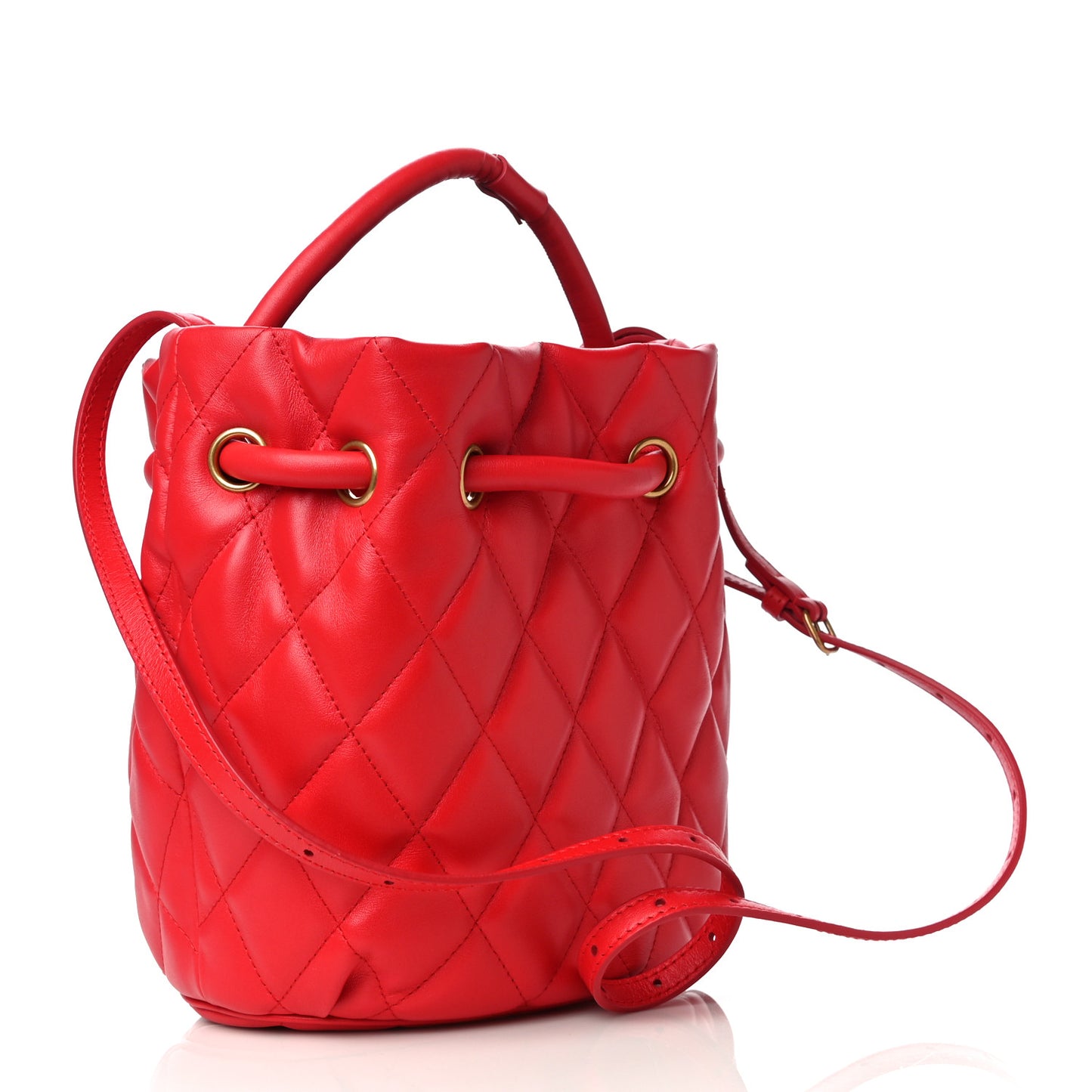 Nappa Calfskin Quilted Touch B Bucket Bag Bright Red