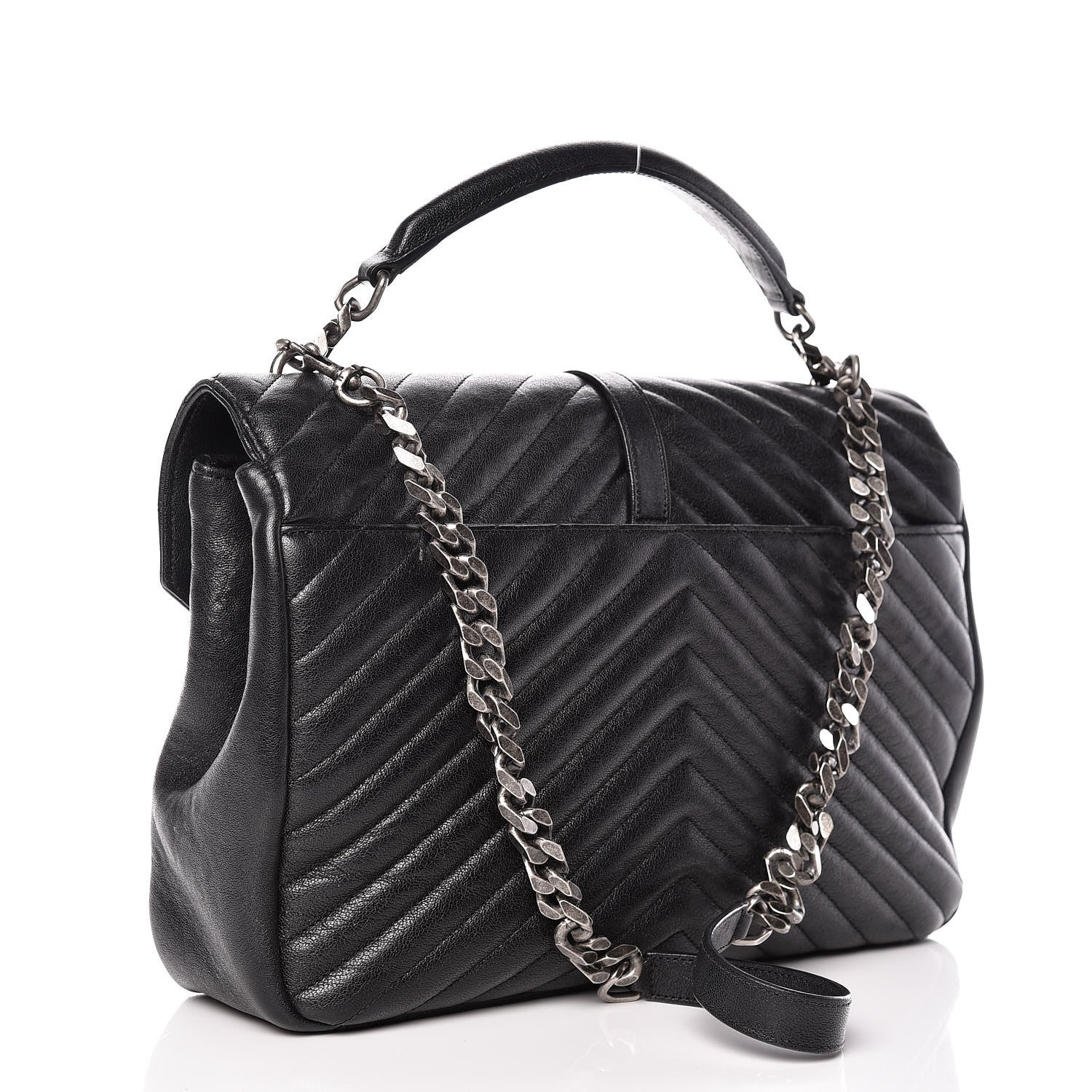 Saint Laurent Sheepskin Matelasse Chevron Monogram Large College Satchel Black 4 of 23
