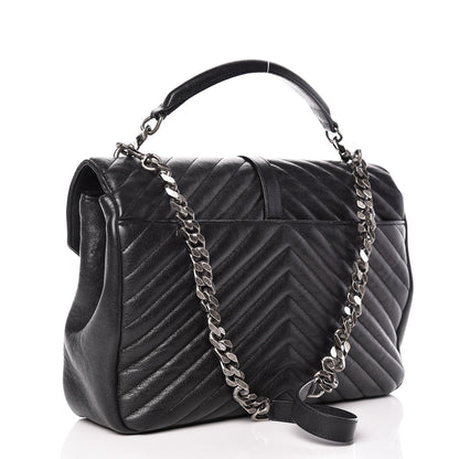 Saint Laurent Sheepskin Matelasse Chevron Monogram Large College Satchel Black 4 of 23