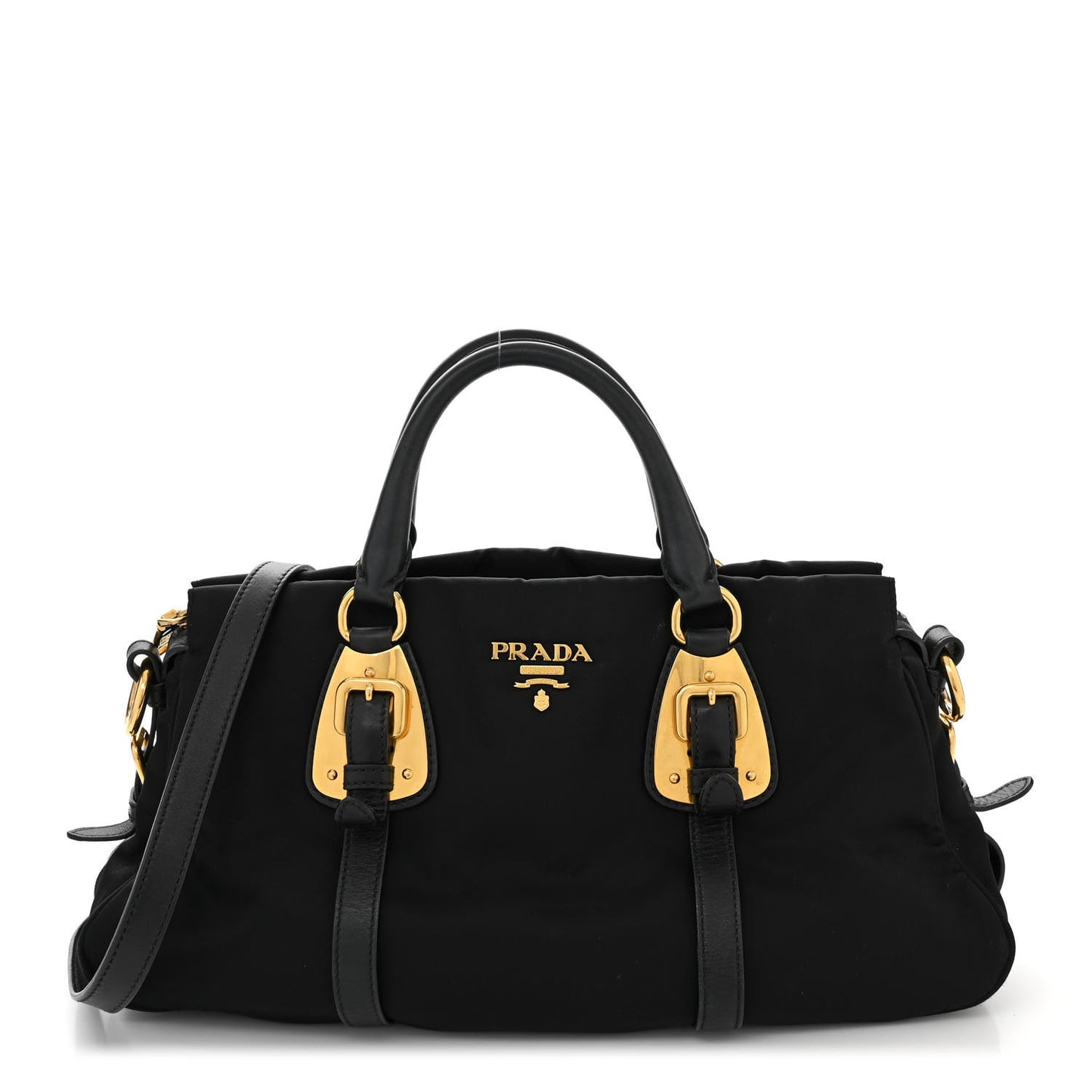 Tessuto Nylon Soft Calfskin Shopping Satchel Black