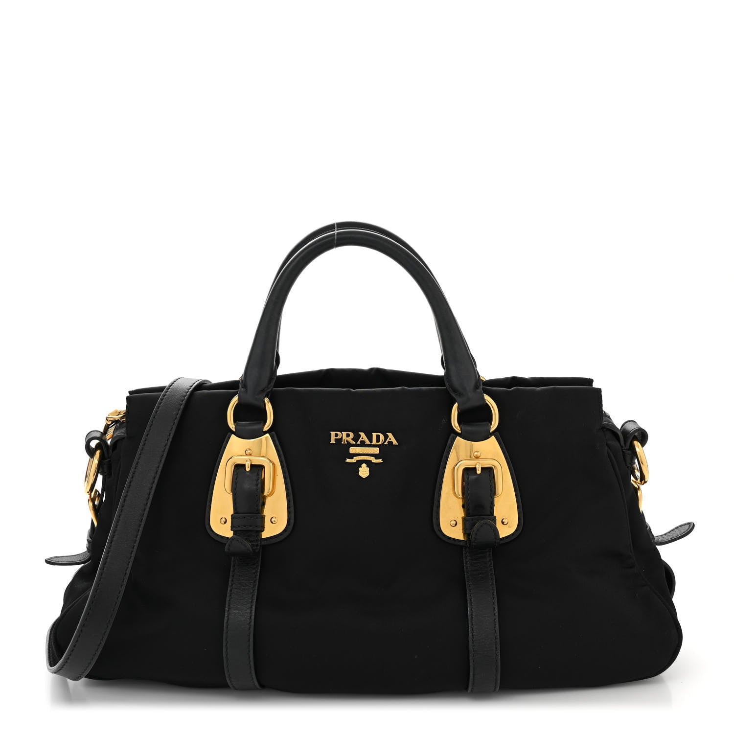 Prada Tessuto Nylon Soft Calfskin Shopping Satchel Black 1 of 11