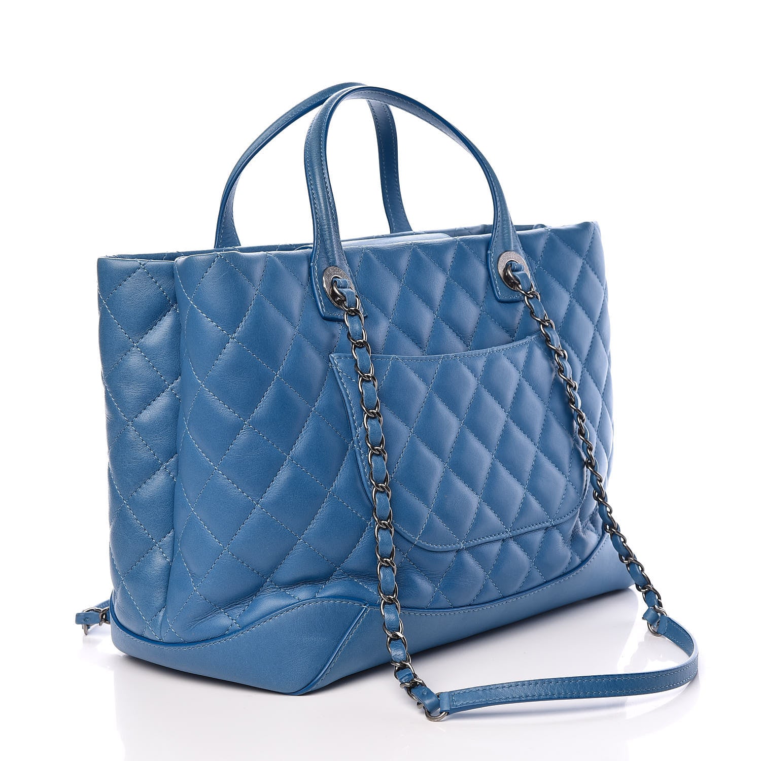 Chanel Calfskin Quilted Easy Shopping Tote Blue 3 of 12