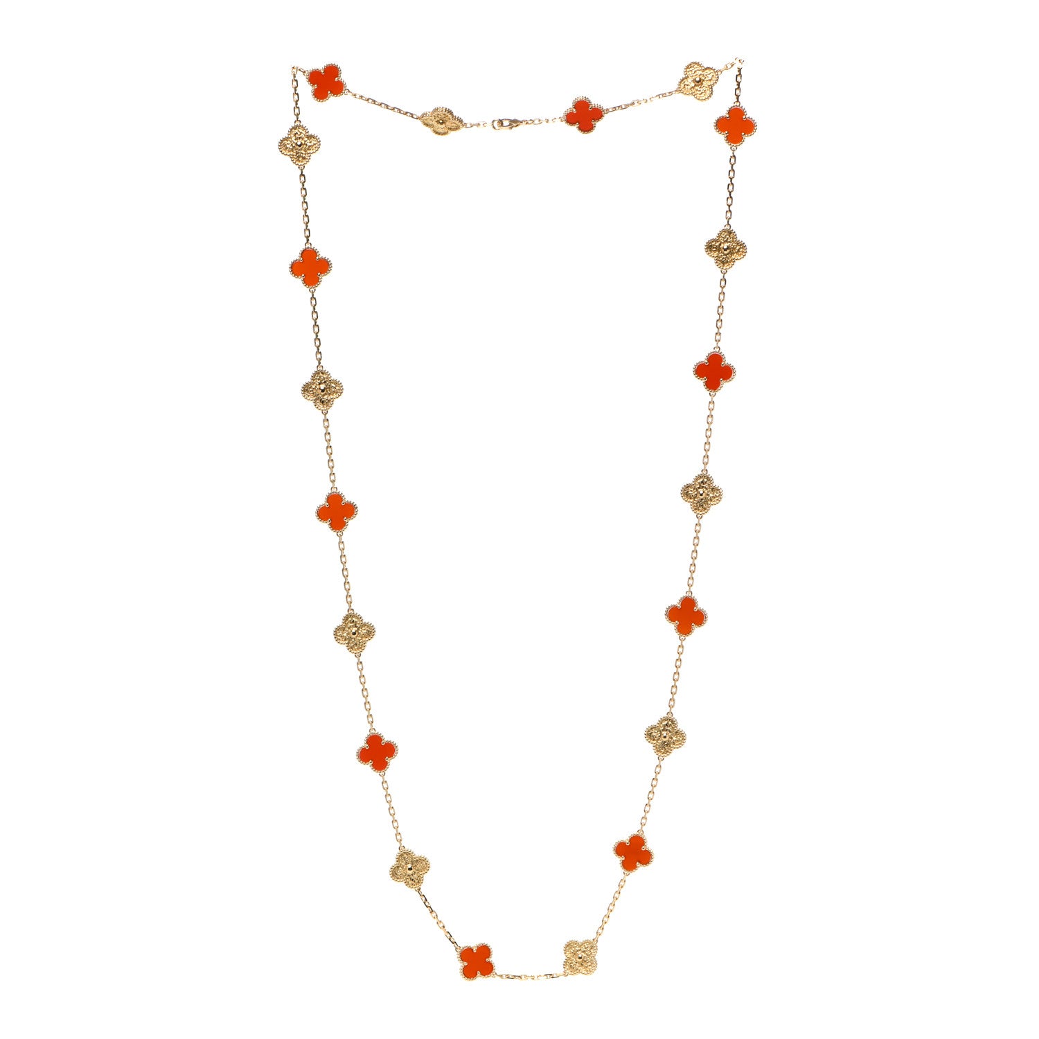 Van Cleef & Arpels 18K Yellow Gold Carnelian 20 Motifs Vintage Alhambra Special Edition Necklace 3 of 6